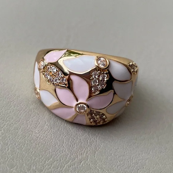 Piper K Floral Enamel Gold Plated Ring - Picture 5 of 7